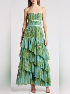 Hutch Strapless Tiered Tulle Gown Size 10 NWT Green Formal Dress